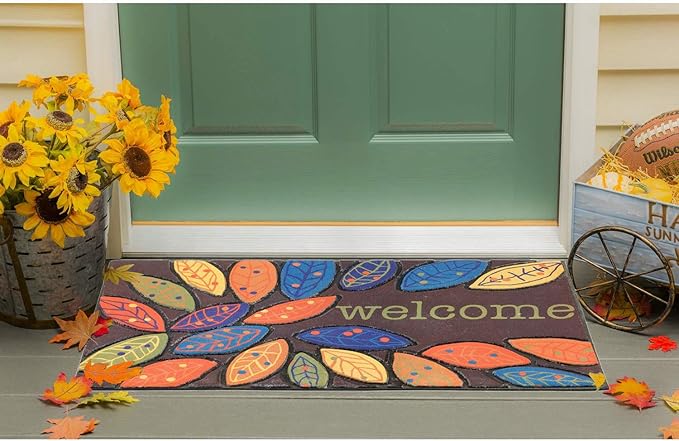 CHICHIC Door Mat, Welcome Mat 17x 30 Inch Front Door Mat Outdoors for Home Entrance Outdoors Mat for Outside Entry Way Doormat Entry Rugs, Heavy Duty Non Slip Rubber Back Low Profile, Leaves