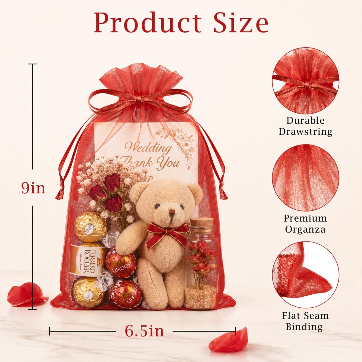FUNFERY 100 PCS Organza Bags 6x9 in, Red Mesh Gift Bags with Drawstring, Bulk Clear Gift Bag for Wedding Party Favors Treats, Large Mesh Goodies Bag for Christmas, Drawstring Pouch for Jewelry