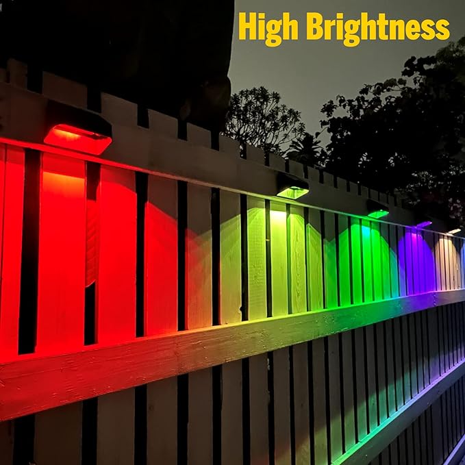 Brighter Solar Fence Lights 18 Pack, RGB 8 Colors, Dusk to Dawn Deck Light, Fence Lights Outdoor IP65 Waterproof, Solar Outdoor Lighting for Backyard/Railing/Wall/Step/Patio(Black)