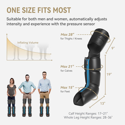 FIT KING Air Compression Leg Massager with Heat for Circulation Upgraded Full Leg and Foot Massager to Relieve Pain, Swelling, Edema, RLS - Built-in Pressure Sensor & LCD Display - Gift for Mom Wife