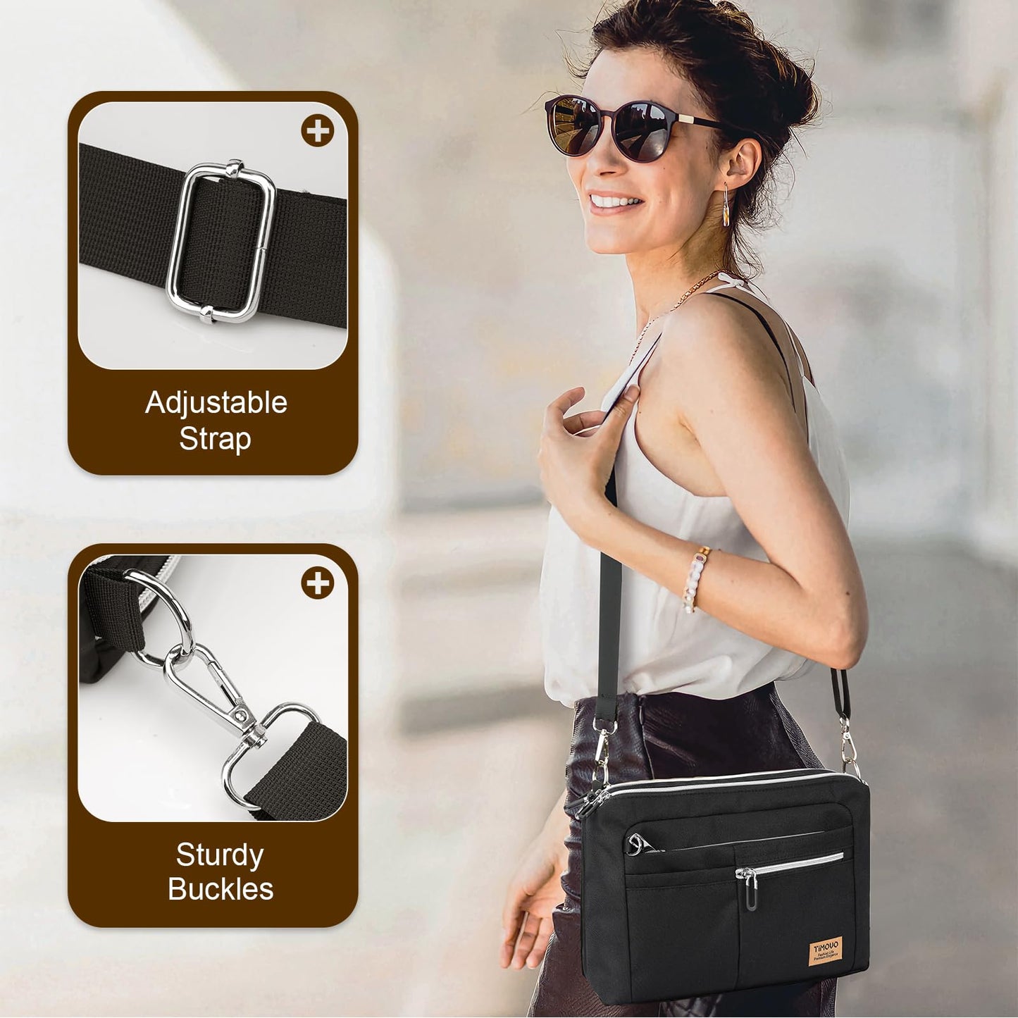 TiMOVO 9-11 Inch Tablet Sleeve Bag for iPad 11-inch A16 2025, iPad 10th Generation 10.9"/10.2", i Pad Air 11/5th/4th Gen. 10.9", Galaxy Tab A9 Plus 11", Anti-Theft Deisgn & Shoulder Strap, Black