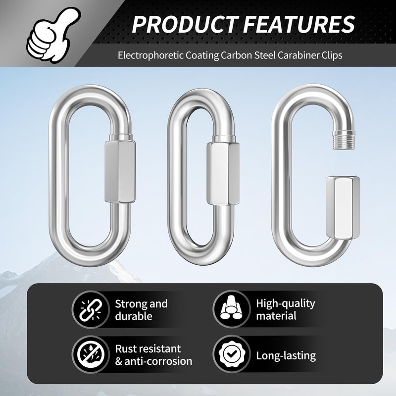 15 Pack Heavy-Duty Chain Hooks Quick Links - 304 Stainless Steel 1/8" Locking Carabiner Anti-Rust Chain Connector Quick Link for Towing,Swing,Shade Sail,Bird Toys,Capacity 175lb