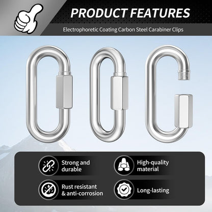 15 Pack Heavy-Duty Chain Hooks Quick Links - 304 Stainless Steel 1/8" Locking Carabiner Anti-Rust Chain Connector Quick Link for Towing,Swing,Shade Sail,Bird Toys,Capacity 175lb