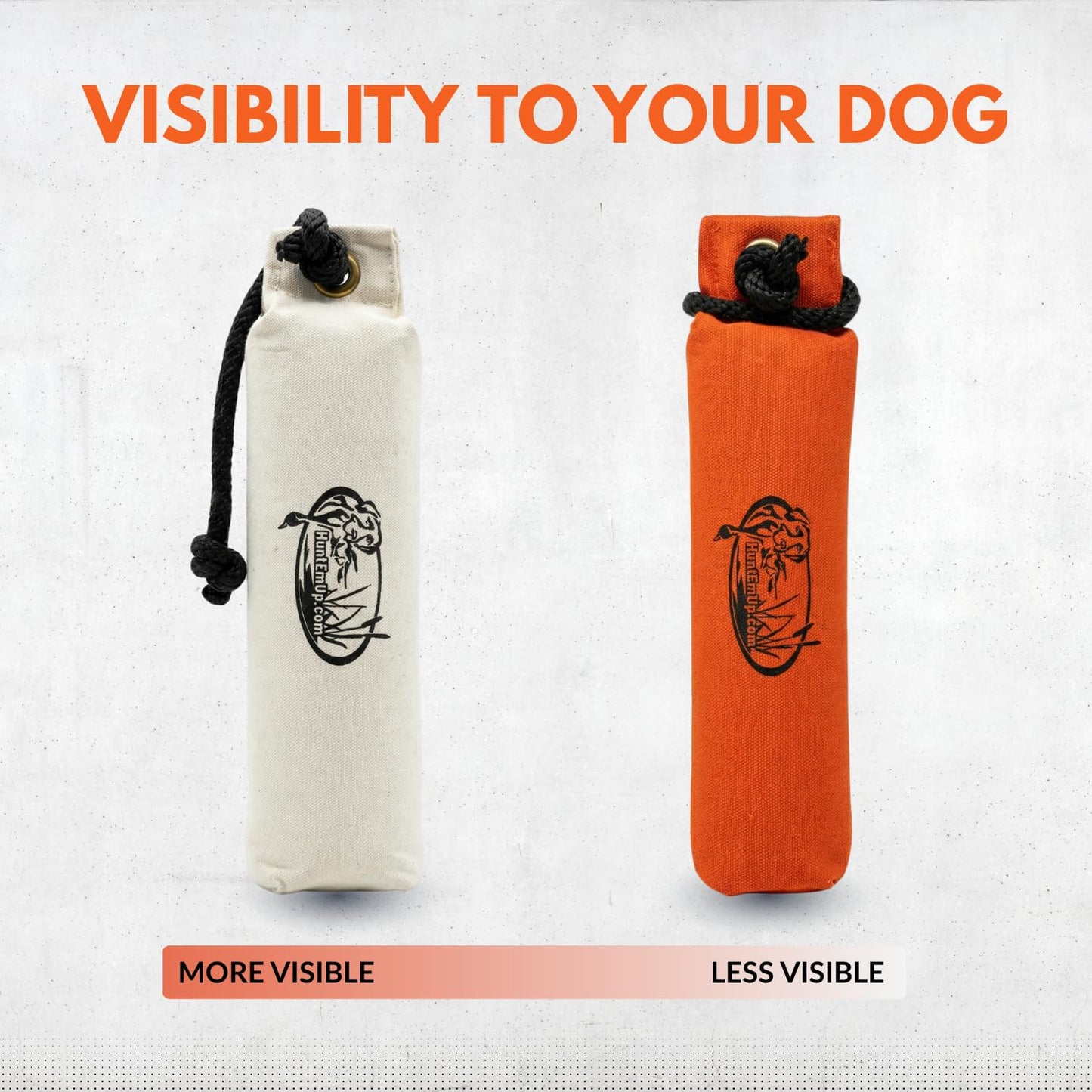 HuntEmUp 3" Canvas Dog Training Bumper – Retrieving Dummy for Retriever & Hunting Dog Training – Floating Water Dummy with Throw Rope – White (1 Pack)