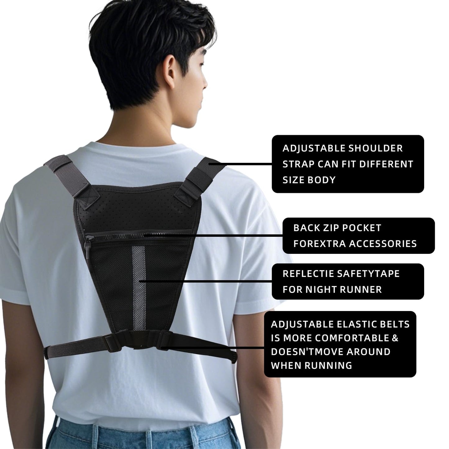 QCBF Outdoor Sports Chest Bag for Men, Running Vest Tactical Pack, Water Resistant Lightweight Front Run, with Extra Storage, Chest Vest Holster Fits Most Pistols, Fit Hiking (Black)
