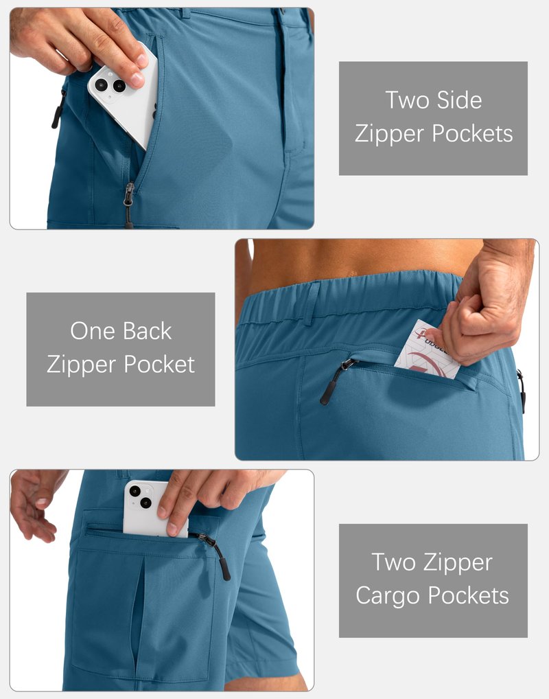 Pudolla Men's Hiking Cargo Shorts 9" Lightweight Outdoor Work Shorts for Men Travel Golf Camping Casual with 5 Zipper Pockets(Sea Blue X-Large)