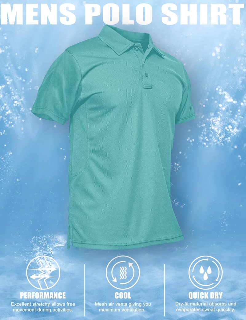 MAGCOMSEN Men Polo Shirts Short Sleeve Golf T Shirts Fishing Shirts Work Casual Quick Dry Shirts Water Blue XL