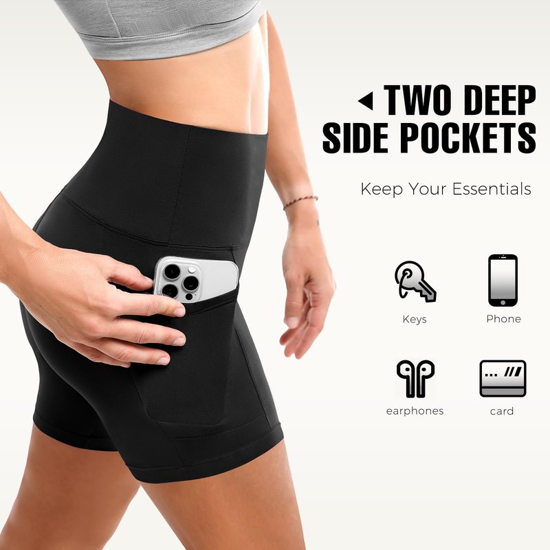 Leafigure 2 Pack Womens Biker Shorts with Pockets - 4" High Waisted Yoga Gym Running Workout Booty Shorts Black/Red L-XL