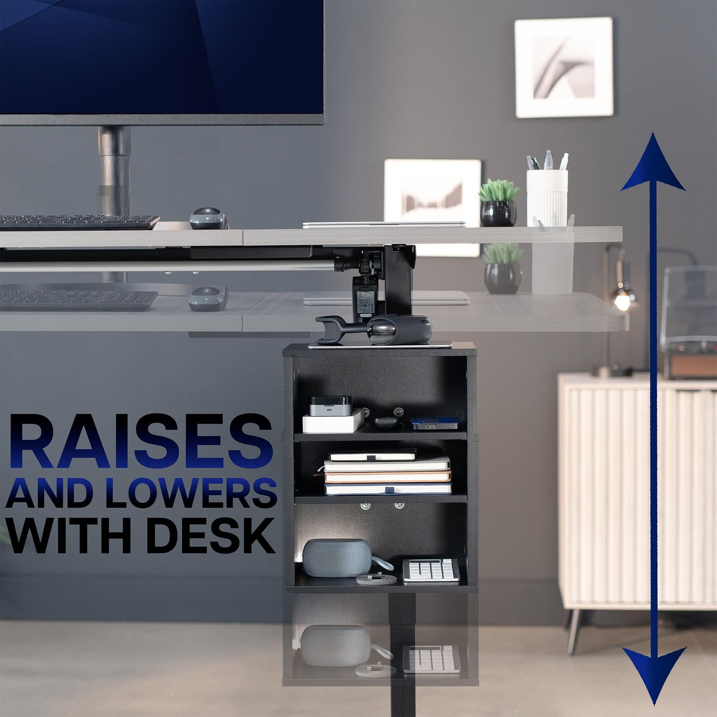 VIVO Clamp-on Under Desk Shelving Unit, Office Accessory Holder for Supplies, Gaming Devices, and More, Multi-Level Storage Shelves, Workstation Organizer, Black, DESK-SHELF3CL