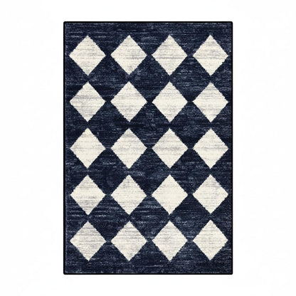 Lahome Zelie Moroccan Trellis Area Rug, 2x3 Small Black Checkered Entryway Rug Non Slip Kitchen Mat, Stain Resistance Indoor Modern Floor Soft Throw Carpet for Front Door Bathroom Sink Bedroom