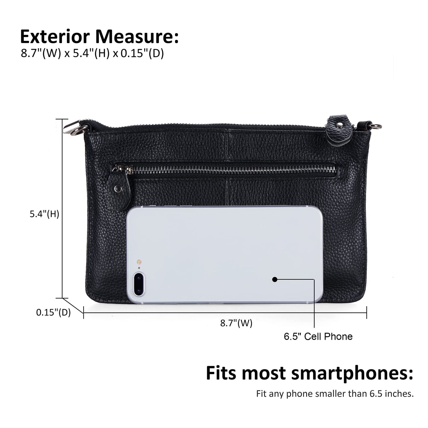 befen Black Women's Genuine Leather Wristlet Clutch Crossbody Phone Bags Wallet Purses and Handbags for Women with RFID Card Slots, Fit Phone 14 Pro Max