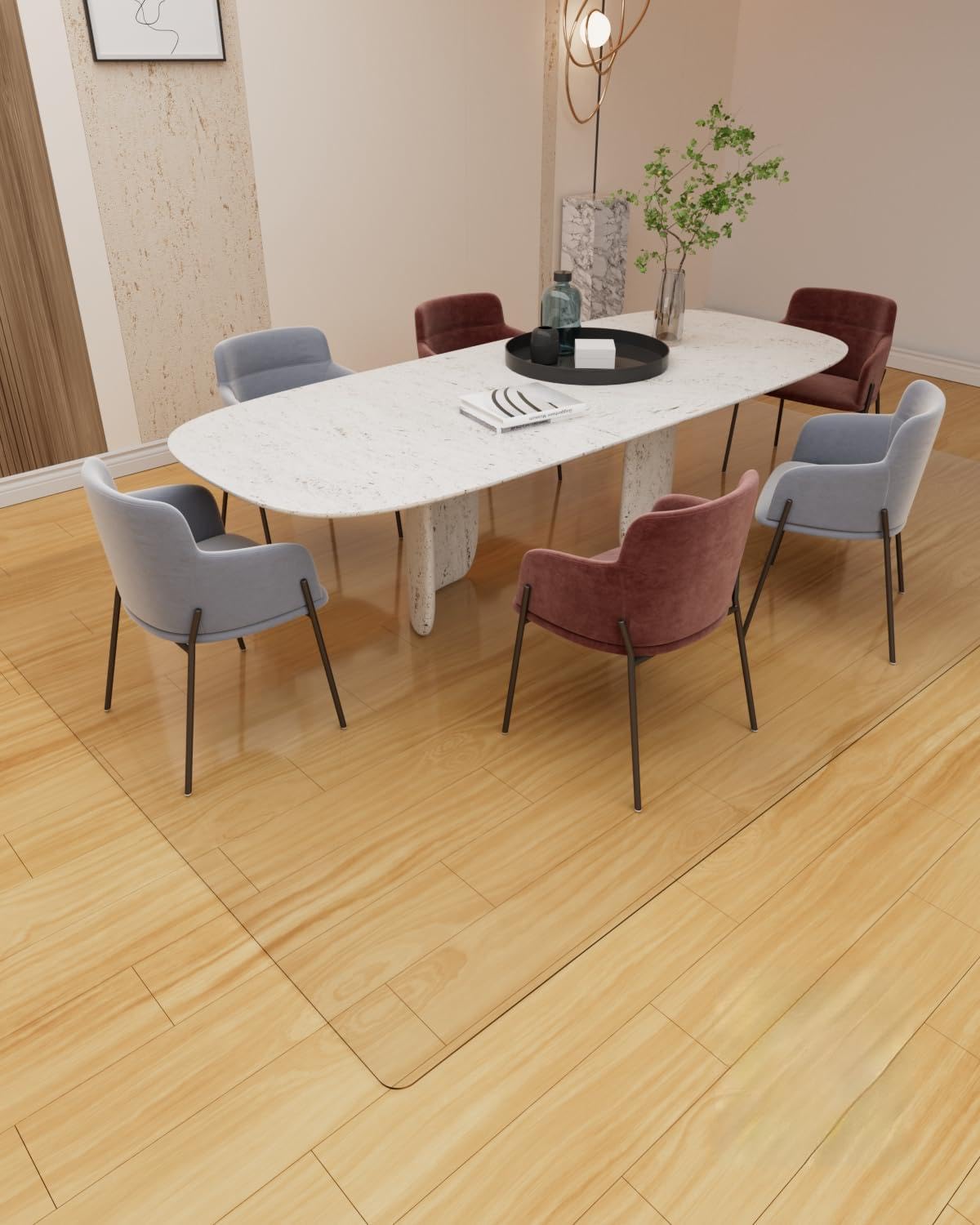 【16 Anti-Slip Stickers Included】 5'×7' Clear Vinyl Rugs for The Floor, Waterproof Vinyl Floor Mat, Plastic Floor Protector for Hardwood, Wipeable Clear Carpet Protector for Under Dining Table/Bedroom