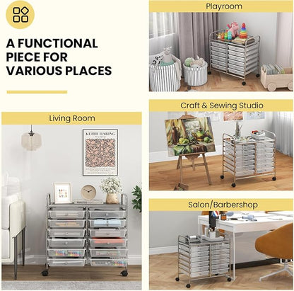 Giantex 12 Drawers Rolling Cart, Mobile Storage Drawer Cart, Classroom Organizer Cart for Office School Supplies Tools Scrapbook Paper Craft Small Printer, Utility Cart on Wheels, Clear