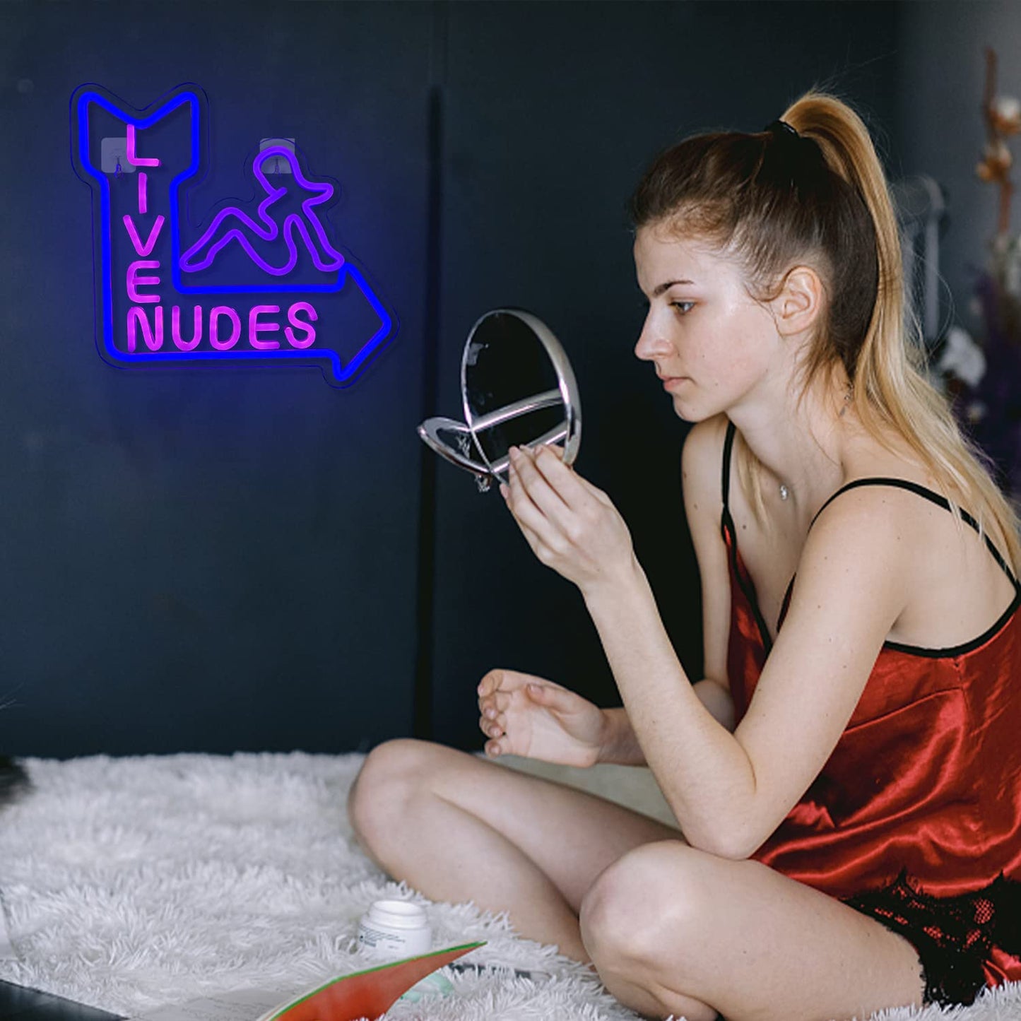 LooKLight Live Nudes Neon Sign - USB Powered, Purple, Wall Decor for Room, Man Cave, Bar