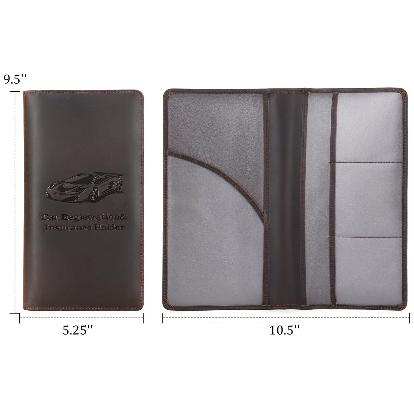 Polare Vintage Full Grain Leather Car Registration and Insurance Card Holder, Vehicle Glove Box Organizer Car Essentials RFID Wallet Case for Driver License, Cards & Documents