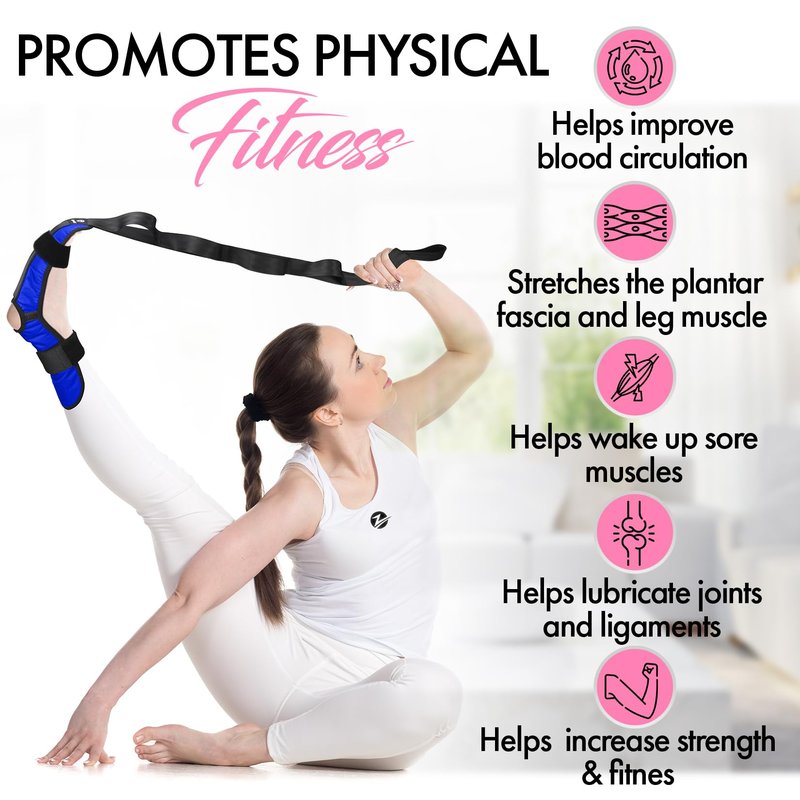 Stretch Strap with Loops for Foot and Calf - Ideal for Physical Therapy, Achilles Tendonitis Relief, and Plantar Fasciitis - Perfect for Yoga, Gymnastics, and Flexibility Training (Blue)