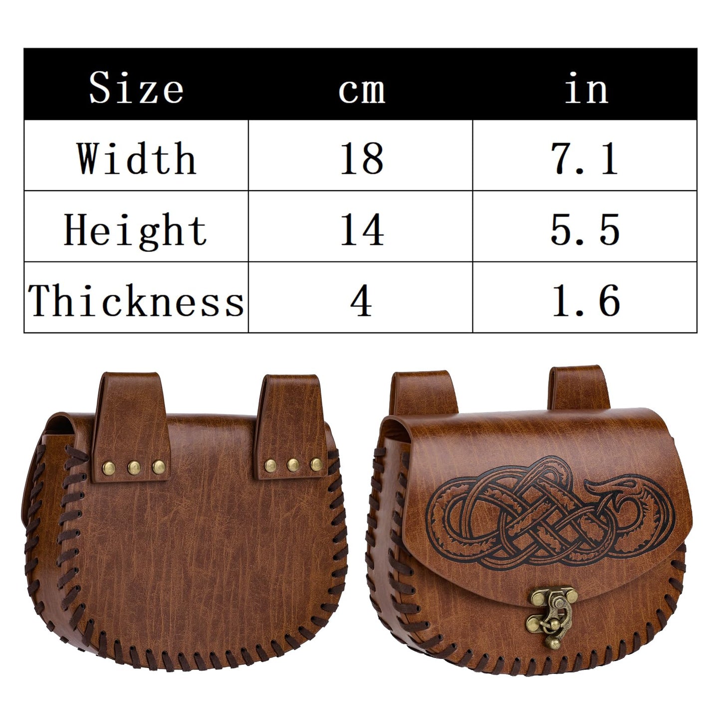 HiiFeuer Viking Craft Kits Belt Bag, Vintage DIY Kits Medieval Faux Leather Side Pack, Portable Belt Pouch for Ren Faire (Brown A)