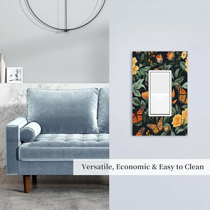 Butterflies Flower Garden Single Decora Outlet Wall Plate 1 Gang Rocker Decorative Switchplate Faceplate GFCI Light Switch Covers for Home Living Decor