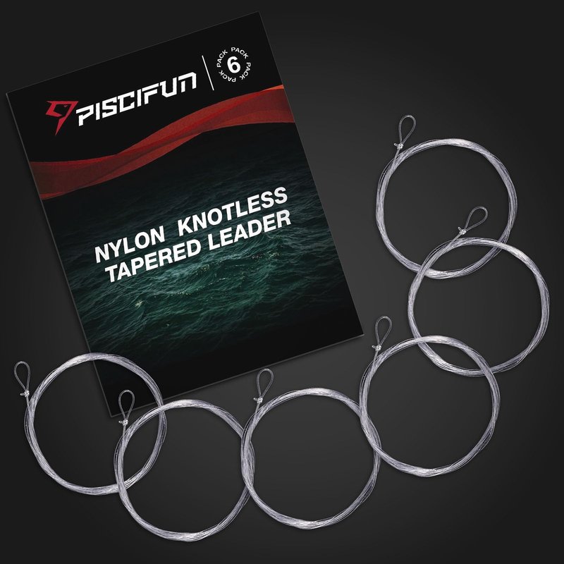 Piscifun Fly Fishing Leader with Pre-Tied Loop, Tapered Fly Line Leader, Nylon, Clear, 7.5ft, 6 Pack, 2X