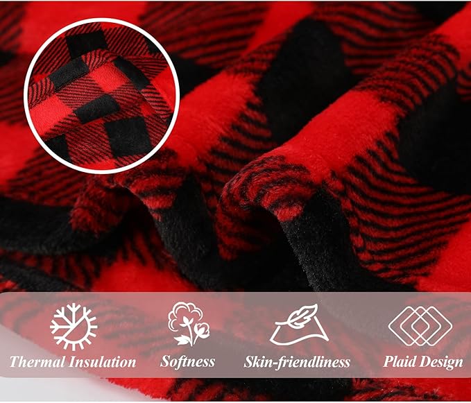 Wearable Blanket Hoodie Red Plaid Warm Sweatshirt Hooded Blanket One Size Fits All