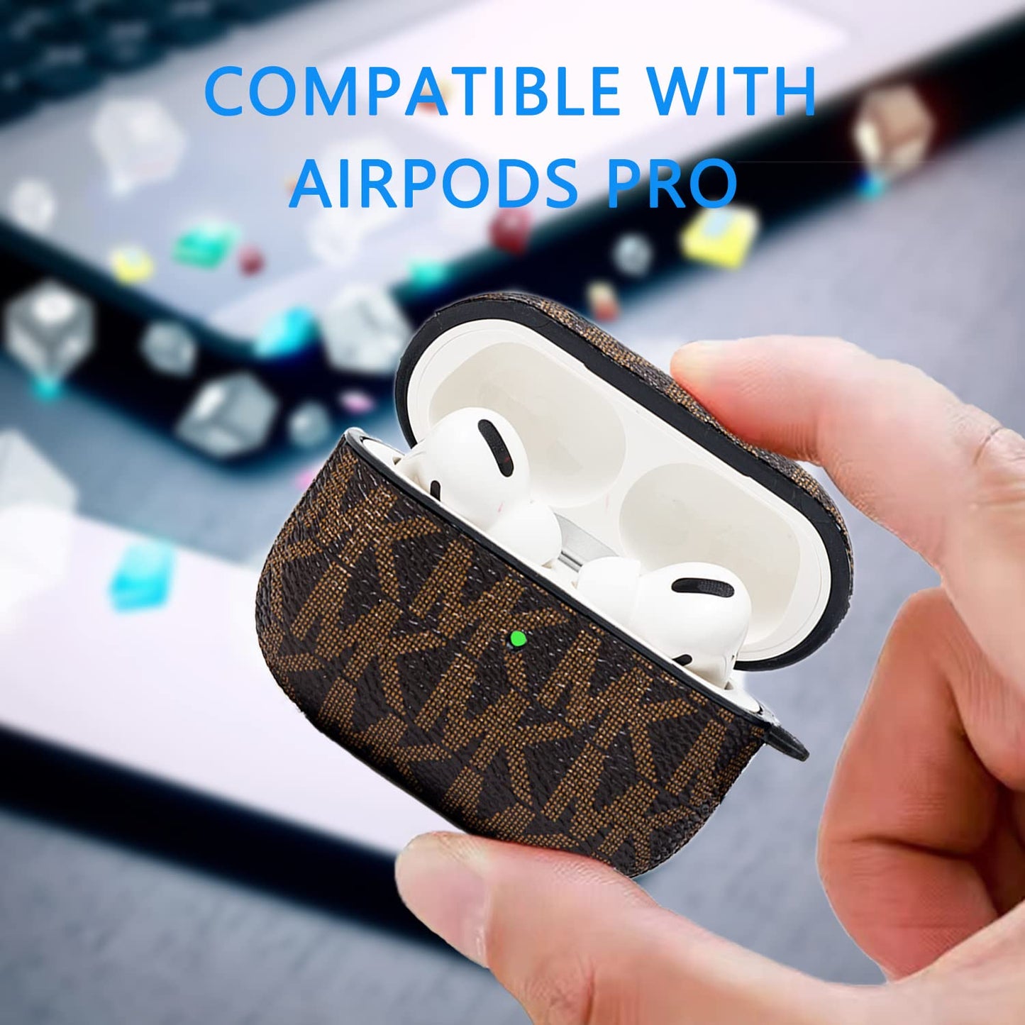 TANGABA for AirPods Pro Case Cover, Full-Body Protective Hard Shell Leather Airpods Pro Protective Cover with Keychain for AirPods Pro Wireless Charging Case, Front LED Visible