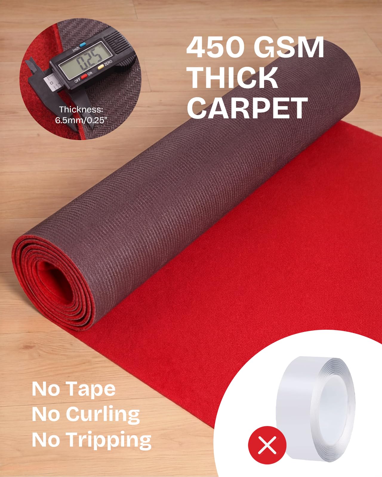 tixpol Red Carpet Runner 4x20 ft, Heavy Duty 450 GSM Thick Wedding Aisle Runner, No Tape Needed Event Red Carpet, Floor Runner for Ceremony, Hollywood, Grand Opening, Awards Night Entrance