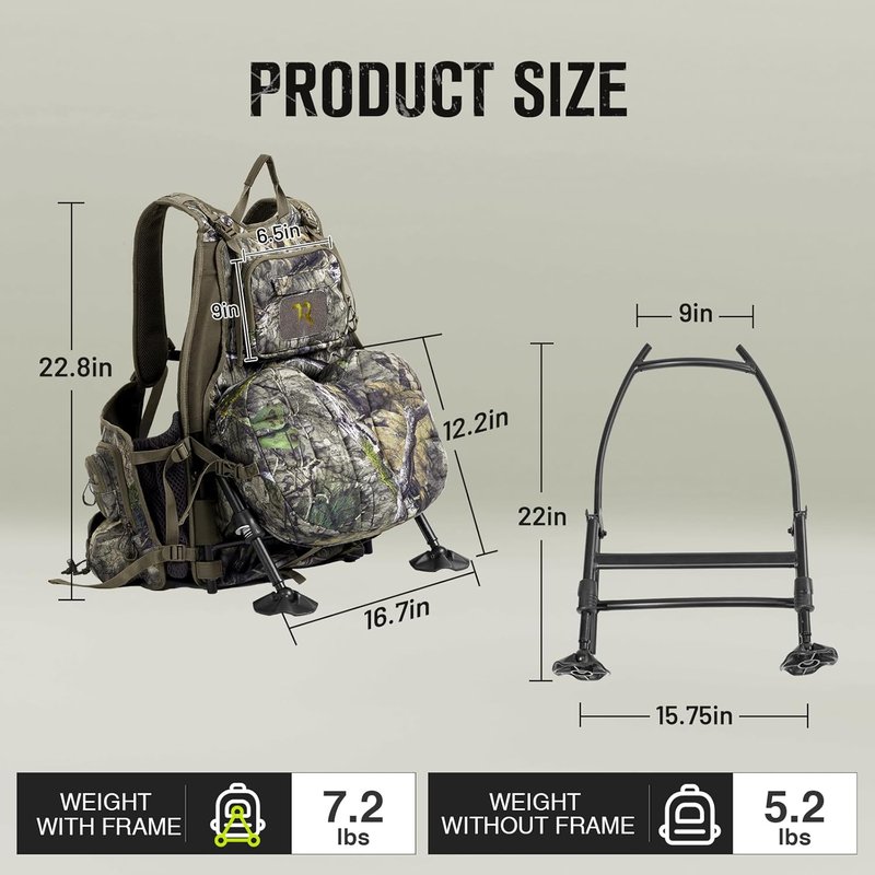 Turkey Hunting Vest with Frame & Seat - Camo, Memory Foam Cushion, Multi-Pocket Storage | Adjustable Lightweight Gear for Men & Women