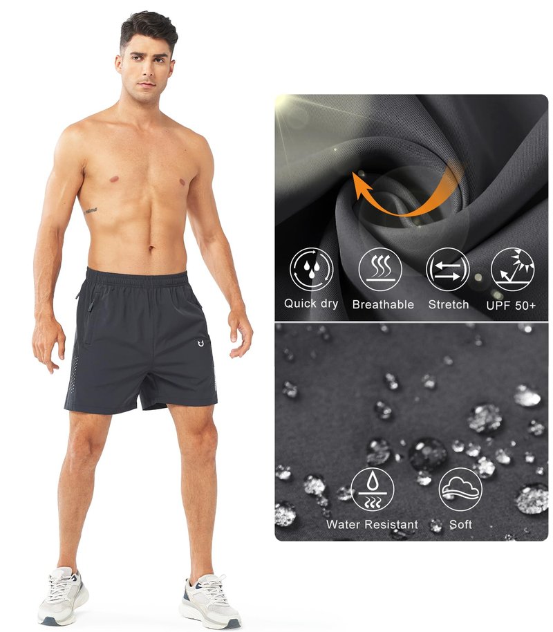 NORTHYARD Men's Athletic Running Shorts Gym Workout 7"/9"/5" Quick Dry Lightweight Sports Basketball Tennis 3 Zipper Pockets DARKGREY-5inch M