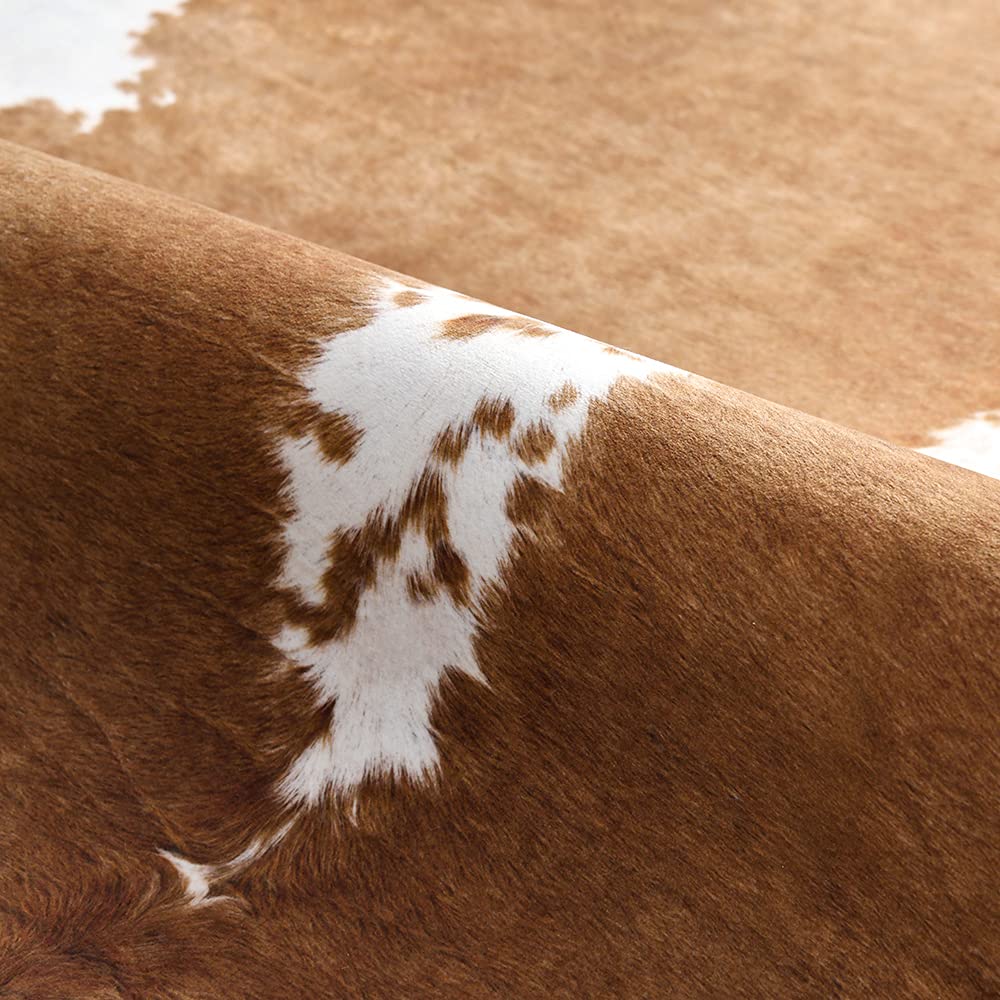 HOMORE Cowhide Rug, Cute Cow Print Rug for Living Room Faux Cow Hide Animal Print Carpet for Bedroom Office Table, 3.6 x 2.3 Feet, Khaki Brown