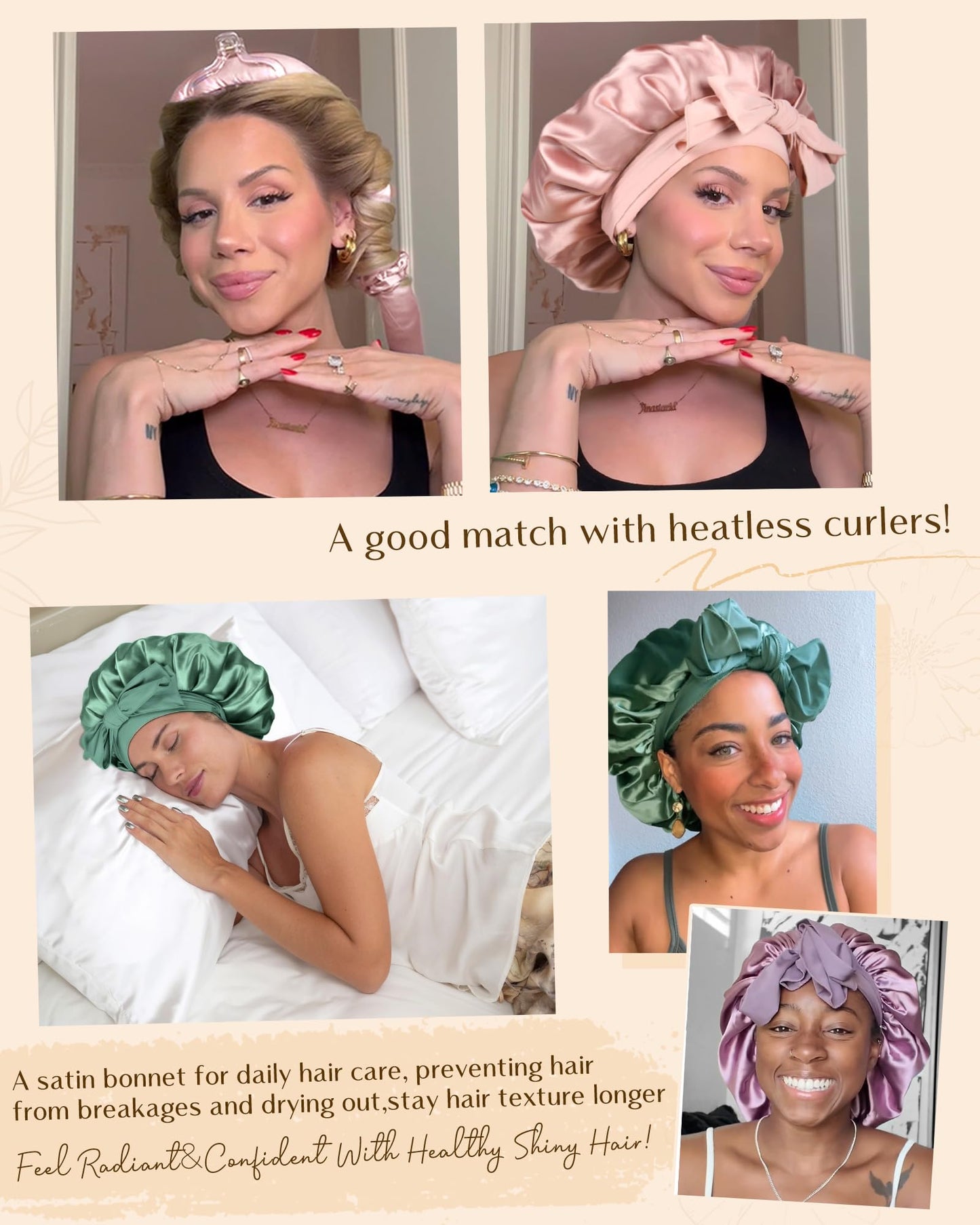 YANIBEST Adjustable Satin Bonnet for Sleeping Women Double Layer Hair Wrap Reduce Friction Prevent Frizz Natural Curly Hair, Blush Pink