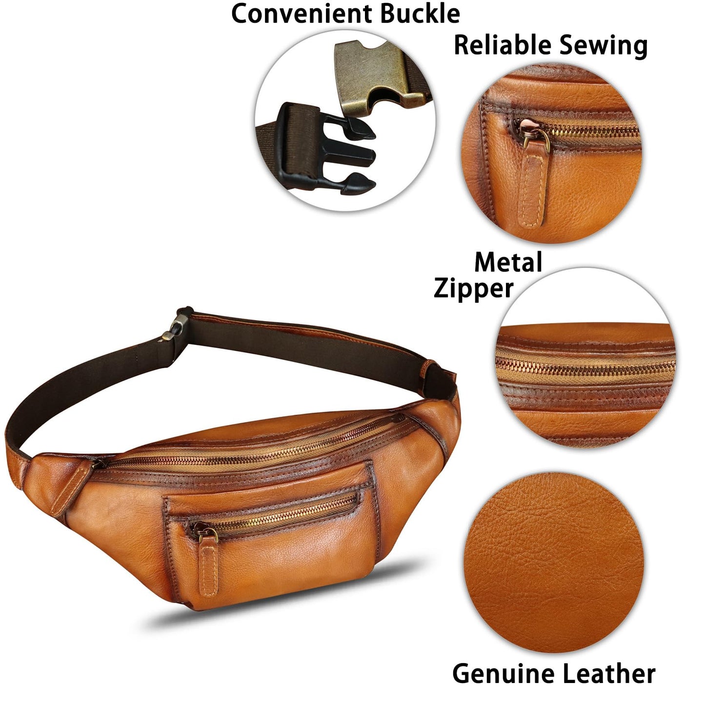 Genuine Leather Fanny Pack for Men and Women Vintage Handmade Leather Waist Bag Sling Bag Sling Backpack Purse Hip Crossbody Bag (Brown)