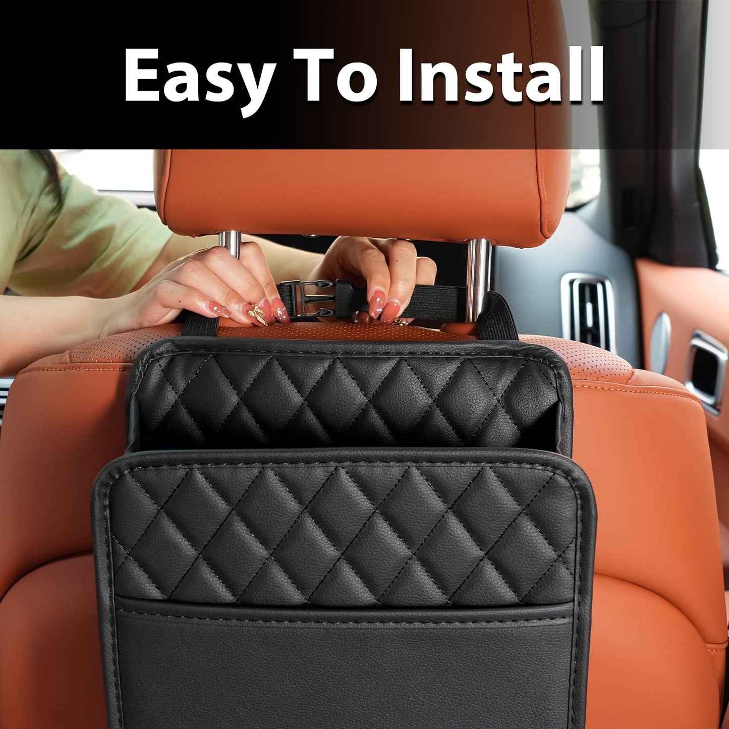 FrgKbTm 2Pack Car Seat Back Hanging Bag Car Document Holder Multi-Pocket Bottle Bag Storage Waterproof Pu Leather Box Organizer Travel Tidy Pouch Pocket Kids