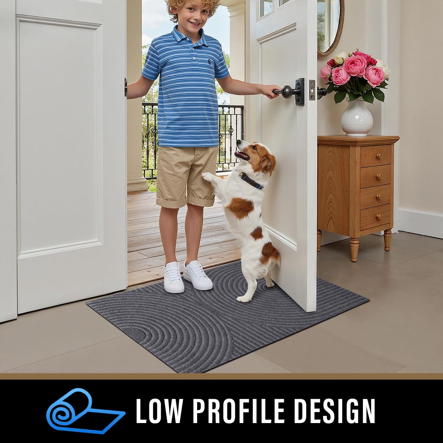 PLEASOR Front Door Mat Outside Entrance, Absorbent and Dirt Resistant Welcome Mat Indoor Outdoor, Non-Slip Backing Entry Mat, Easy Clean Low Profile Doormat for Entryway, 47x32, Grey