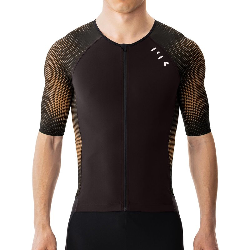 MY KILOMETRE Men's Triathlon Top Full Zip Short Sleeve Tri Shirt, Quick-Dry, UPF 50+ Protection with Reflective Back Pockets, Performance Gear for Running, Swimming, Cycling Brown