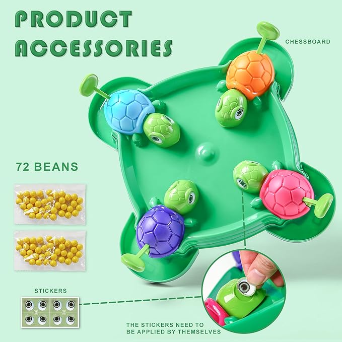 Hungry Turtle Chess Board Game Hungry Box Game Turtle Eating Beans Chessboard Game Party and Party Family Toys Toys 2-4 Person (72 Beans)