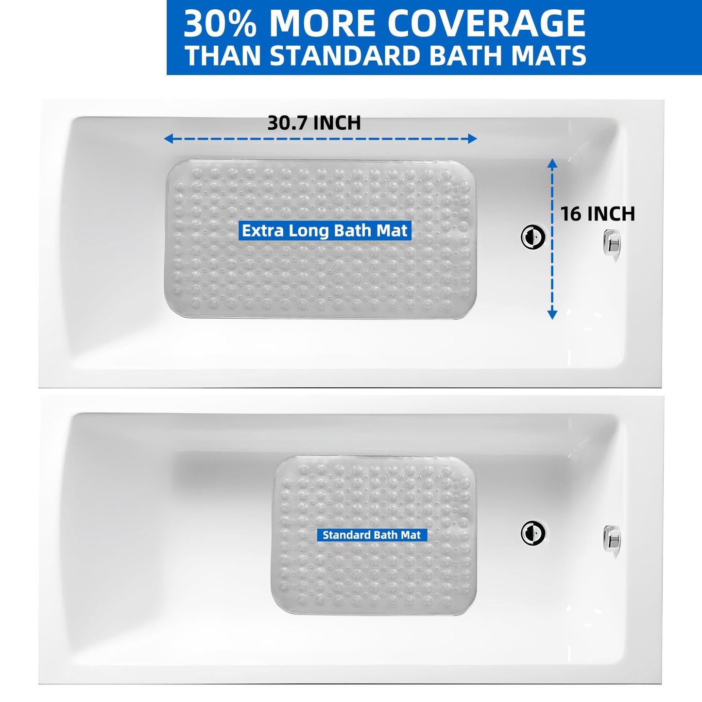 ZHICHENG Bath Mat - Shower Mat Non Slip - Long 31.88 x 15.74 Inch Bathroom Mats for Tub Nonslip - Anti Slip Bathmats - Bathtub Mat Non Slip with Massage Particles (Transparent)