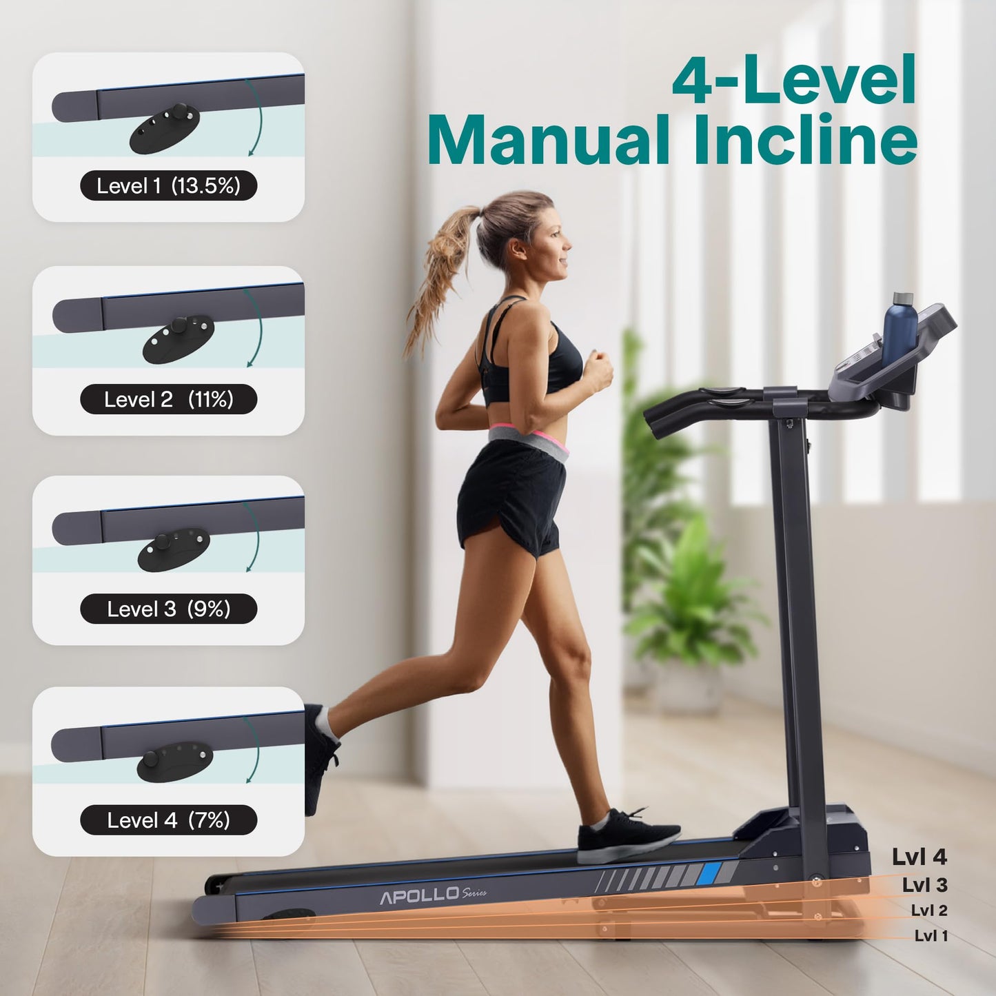 SereneLife - Electric Folding Treadmill Exercise Machine - Smart Compact Digital Workout Fitness Trainer w/ Bluetooth App Sync, Manual Incline Adjustment, For Walking, Running, Gym