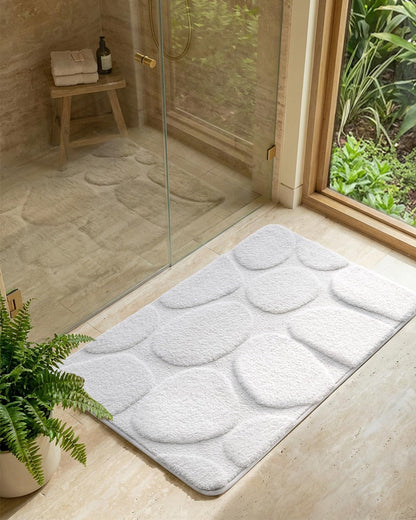 Color&Geometry White Bathroom Rugs Non Slip Washable, 17"x30" Absorbent Bath Mats, Soft Shower Mat Outside Shower Quick Dry Bathmat for Bathroom Sink Laundry Room