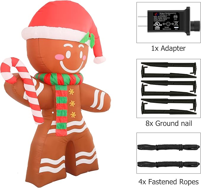 Onory 8 FT Christmas Inflatables Decoration Gingerbread Man with Built-in LEDs Blow Up Inflatables for Xmas Party Indoor Outdoor Yard Garden Lawn Décor