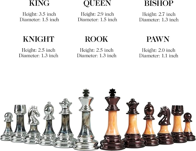 Vamslove Heavy Weighted Acrylic Chess Pieces Only with Leather Base-3.5'' King with Storage Slots-Extra 2 Queens-34 Staunton Tournament Chessmen for Chess Set or Replacement of Missing Pieces