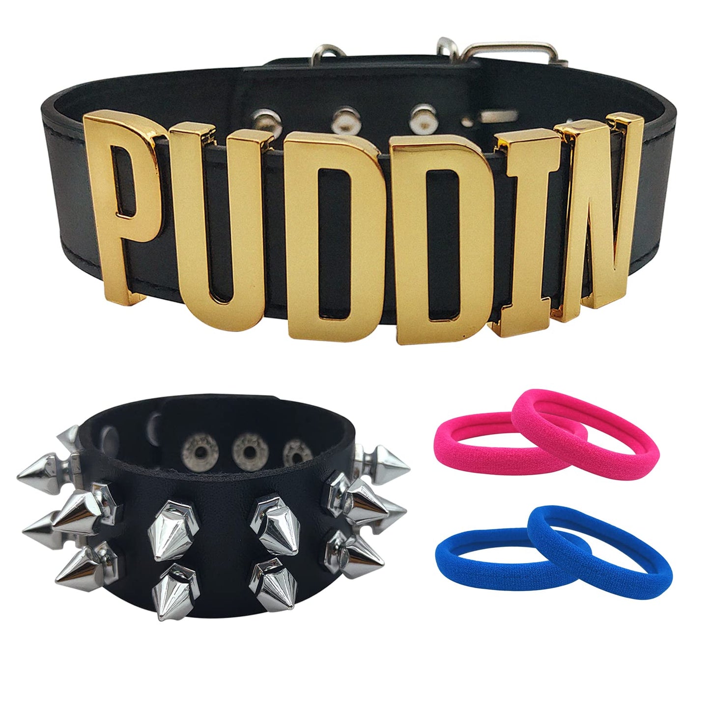 Ymimanchil Puddin Choker Bracelet Set Punk Leather Bracelet Letter Collar Cosplay Accessory for Women Halloween Party Costume
