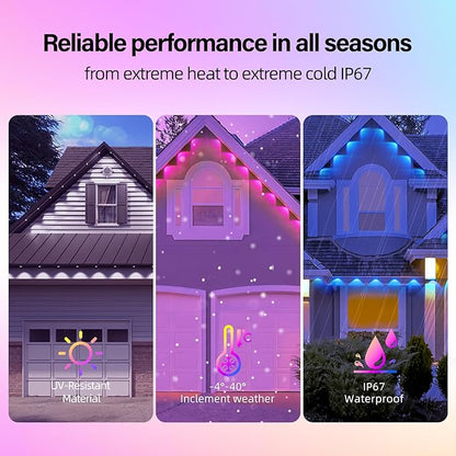 Permanent Outdoor RGB Lights with IP67 Waterproof, Smart Outdoor String Lights Remote Control, Eaves Lights with App, Daily and Accent Lighting for Halloween,Christmas Holiday Decor(200ft)