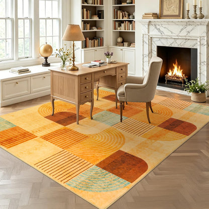 OHDS 5x7 Area Rugs for Living Room, Soft Modern Geometric Rug for Bedroom, Washable Non-Slip Indoor Floor Abstract Carpet for Dining Room Nursery Home，Multi/Orange