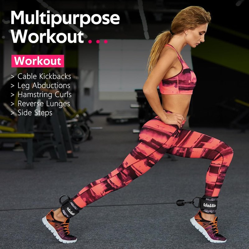 WALITO Gym Ankle Straps - Adjustable Cable Machine Accessories for Glute Kickbacks & Lower Body Workouts | Unisex