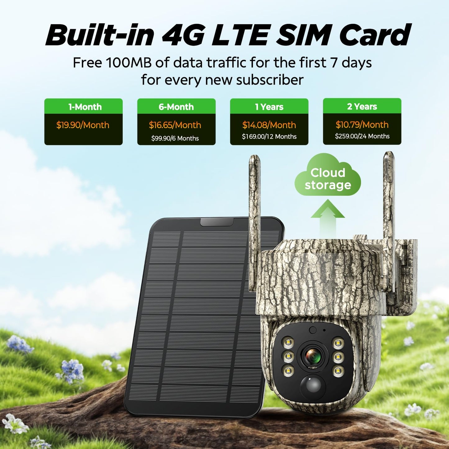 Trail Camera, 4G LTE Cellular Game Cameras with 360° Live Streaming, 2.5K Wildlife Hunting Camera Solar Powered, Security Camera Built-in SIM Card, Night Vision, Motion Activated, Waterproof, 2 Pack