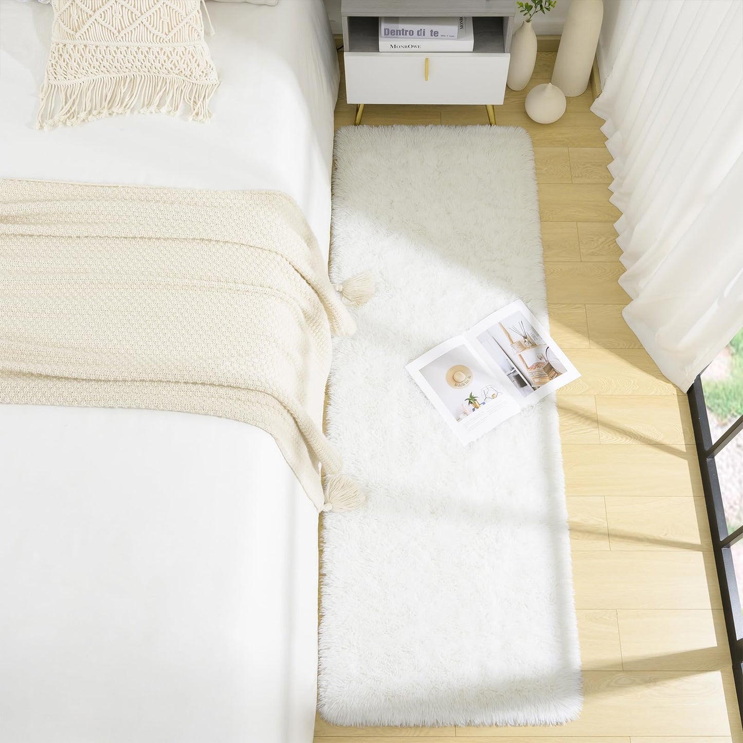 BENRON Soft Runner Rugs for Bedroom 2x6, Washable Long Runners for Hallway Entryway Kitchen Dorm, Fluffy Throw Rug for Kids Girls Room Decor Photo Prop, Cream White