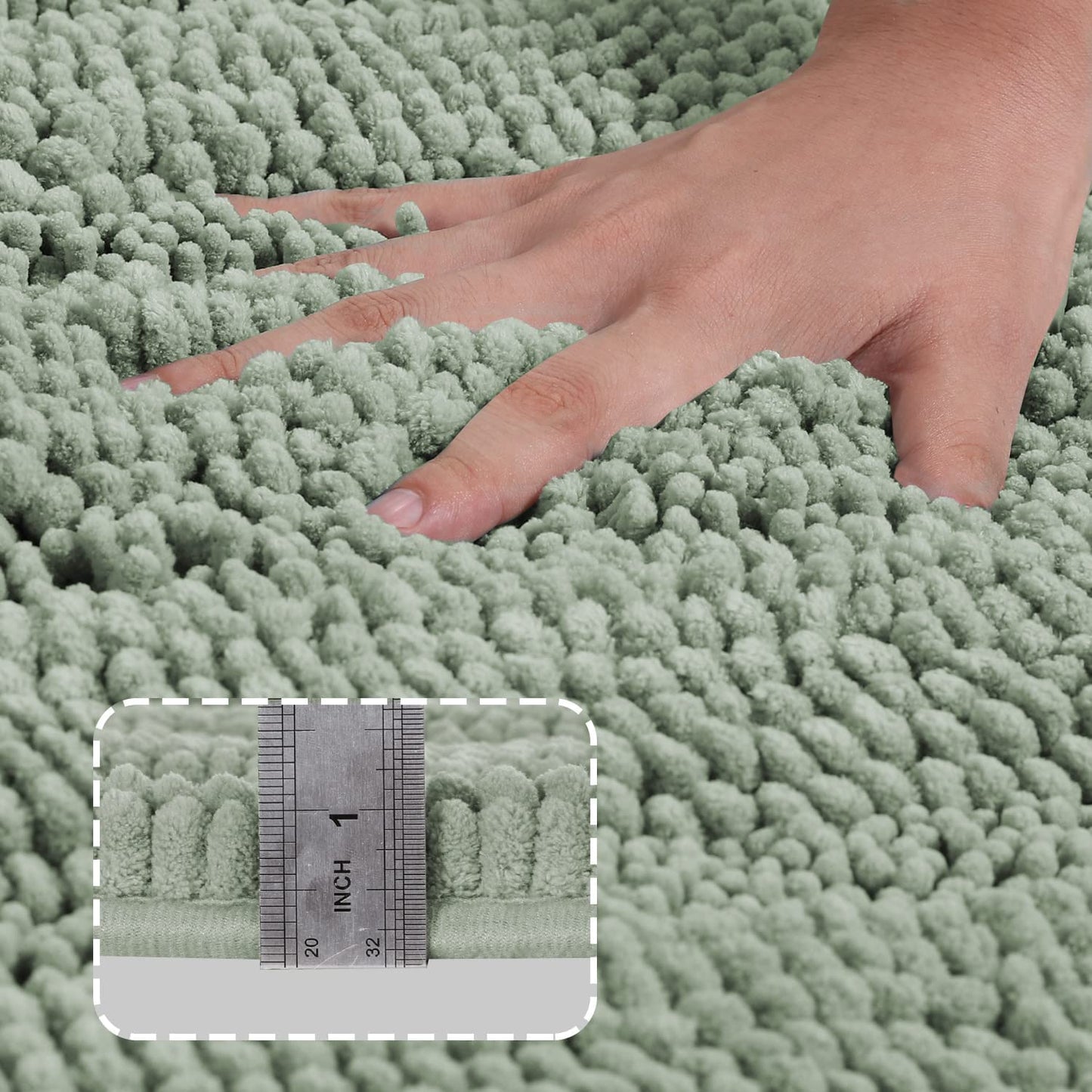 Turquoize Luxury Chenille Bath Rug for Bathroom Rugs Extra Absorbent Bath Mat Non Slip Microfiber Shower Rug for Bathroom Microfiber Shaggy Carpet Rug Size, 17"x 24", Sage