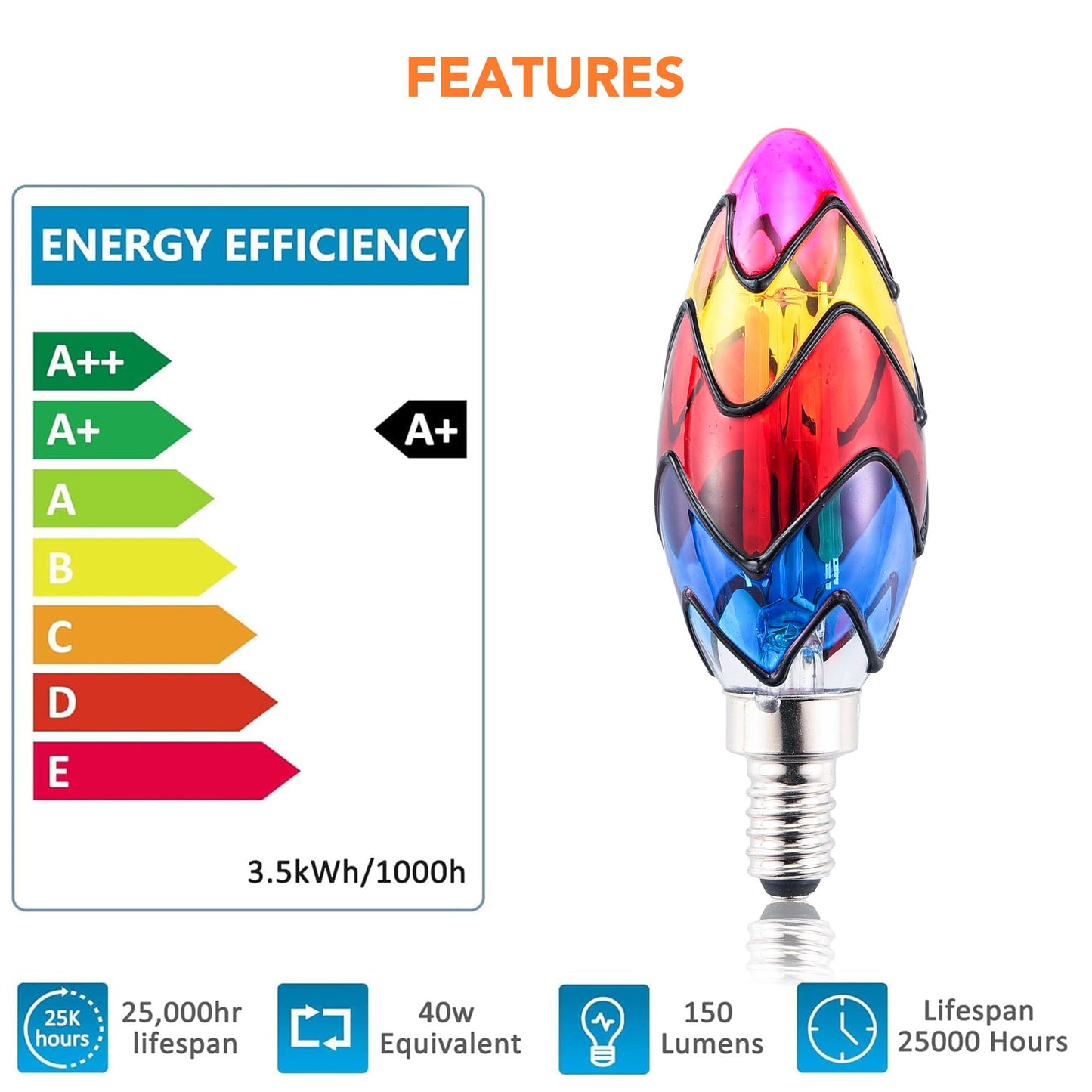 Kitmose 4 Pack Stained Glass Light Bulbs, LED Edison Light Bulb E12 3.5W Replacement Light Bulbs Tiffany Style for Bedroom Living Room Home Christmas Decoration