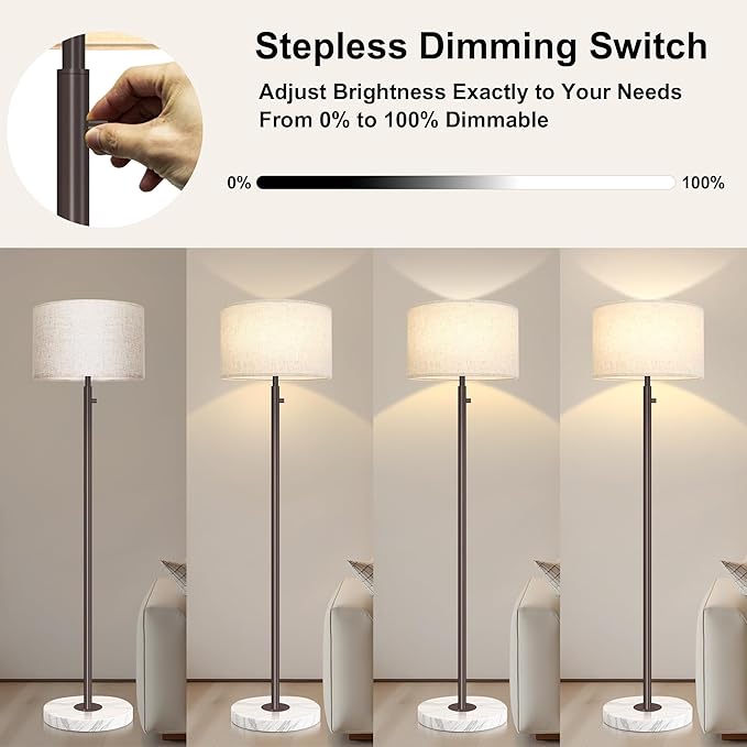 Floor Lamp for Living Room,Dimmable Floor Lamp,Modern Standing Lamp with Marble Base,Tall Standing Lamp for Bedroom, Reading,Office & Kids' Room,LED Bulb Included(Brown)