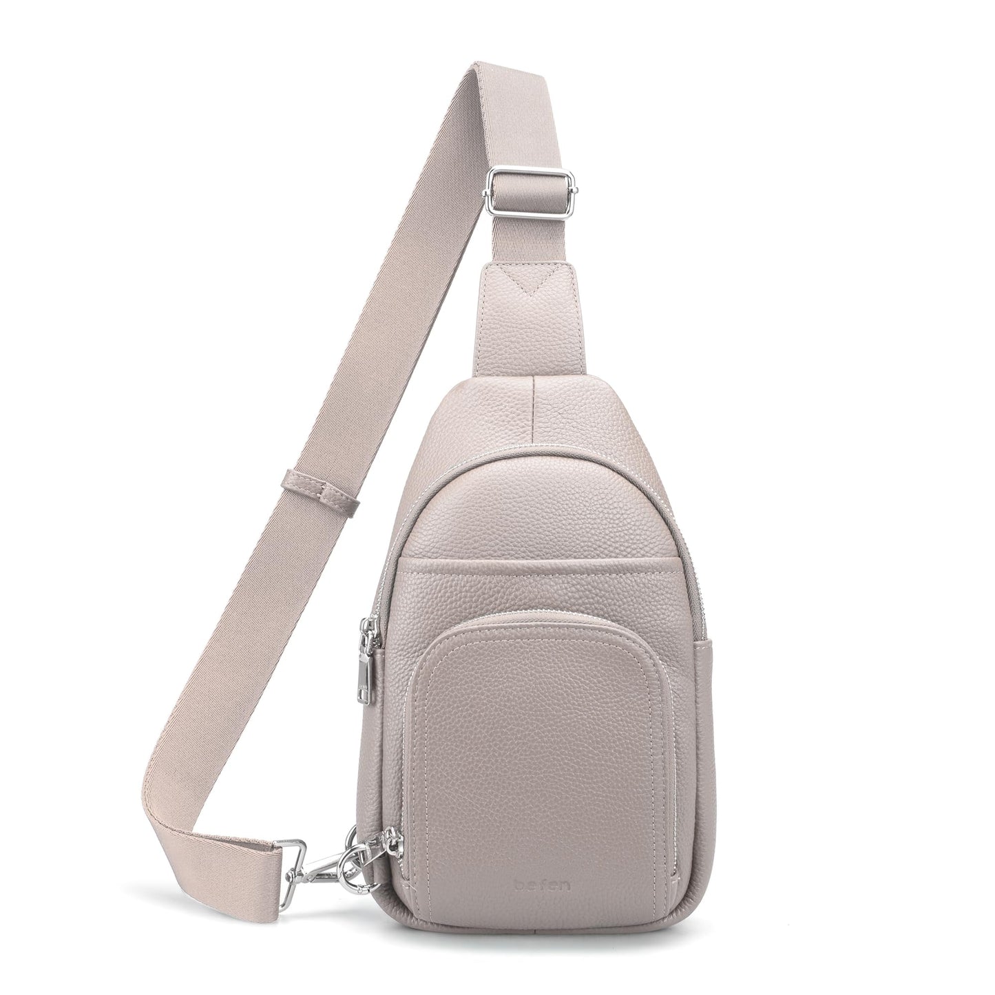 befen Genuine Leather Small Crossbody Sling Bag for Women Anti-Theft Crossbody Chest Bags Purse with Built in RFID Wallet for Travel Beige Grey